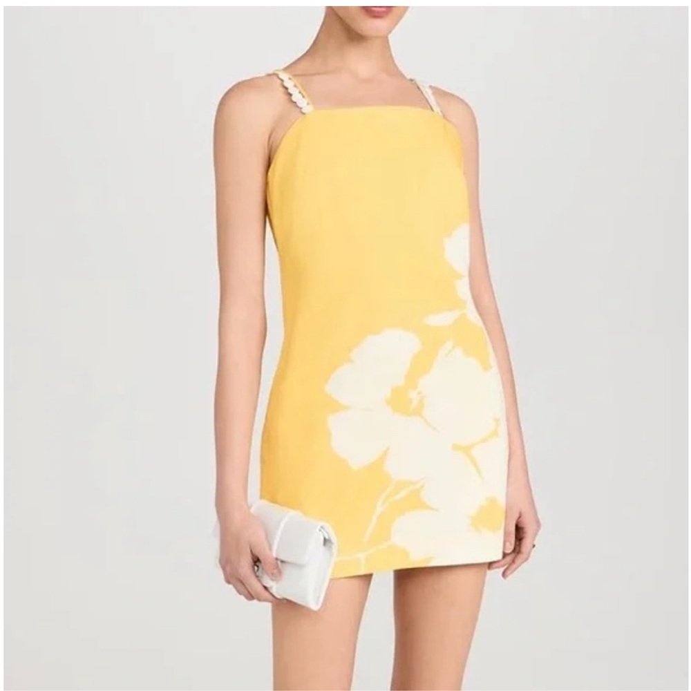 AMUR Yellow Sheath Mini Dress Square Neck Sleeveless
